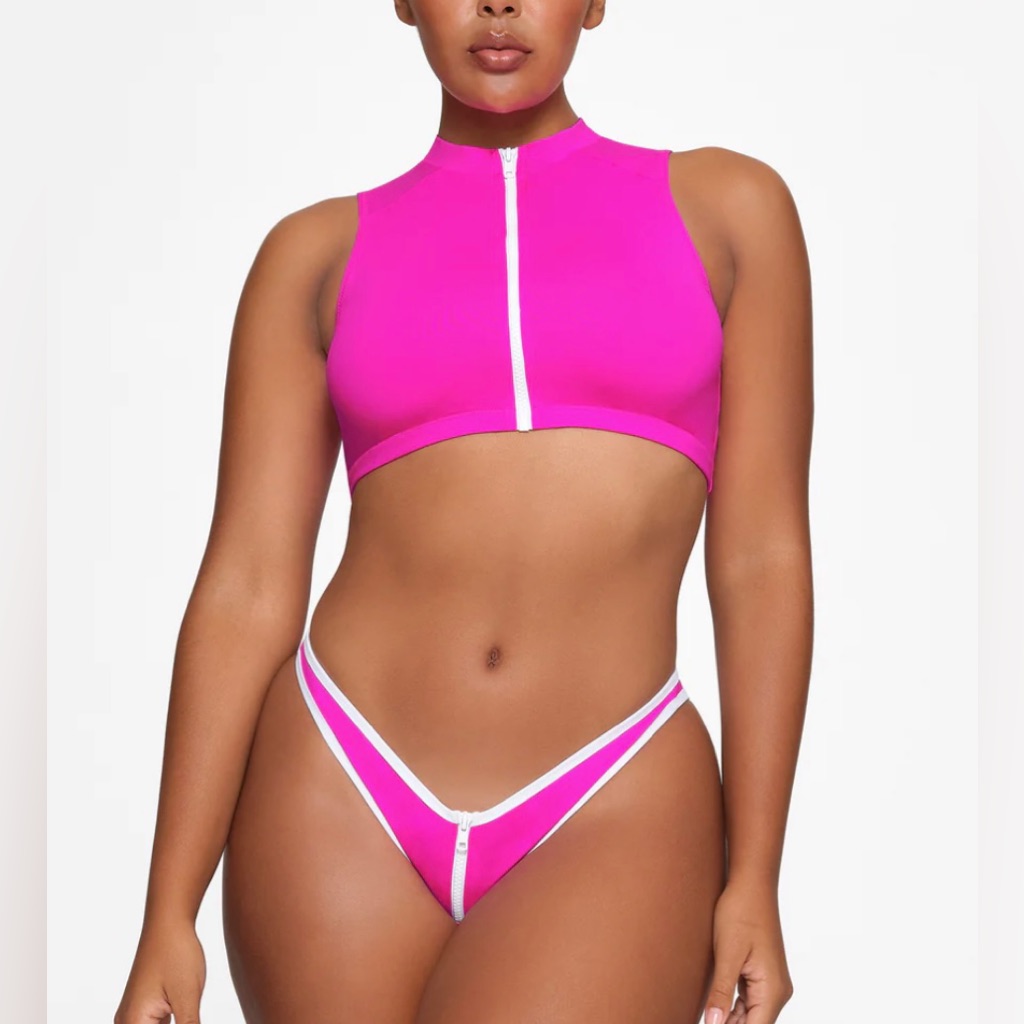 Skim’s Zip Up Swim Mock Neck Top & Tanga Bottom